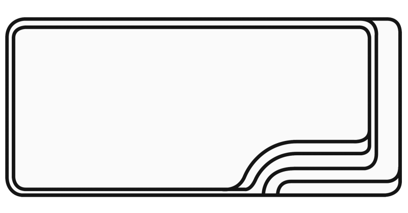 PISCINE COQUE POLYESTER RECTANGULAIRE AVEC ESCALIER D'ANGLE ET BANQUETTE MODÈLE BERMUDES