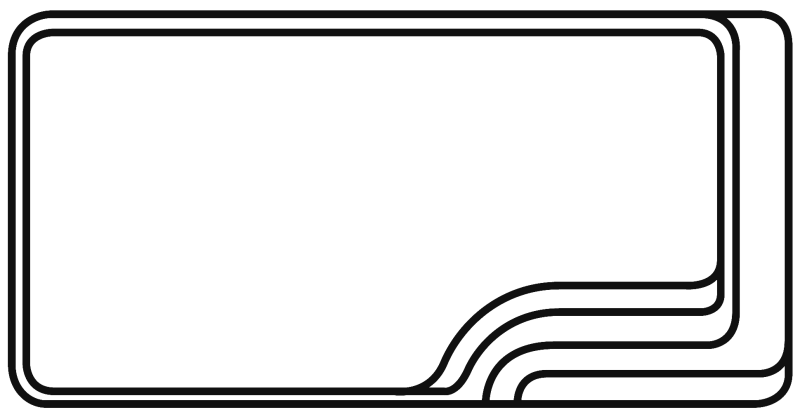 PISCINE COQUE POLYESTER RECTANGULAIRE AVEC ESCALIER D'ANGLE ET BANQUETTE MODÈLE FÉROÉ